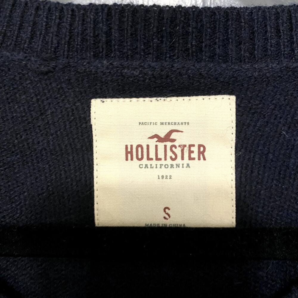 Hollister Y2K Navy Blue Wool Blend Preppy Classic Minimalist Cardigan S - Picture 3 of 6